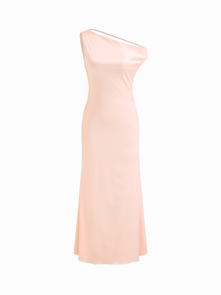 Satin Asymmetrical Neck Backless Maxi Dress