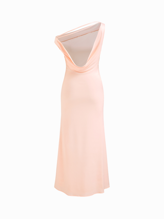 Satin Asymmetrical Neck Backless Maxi Dress