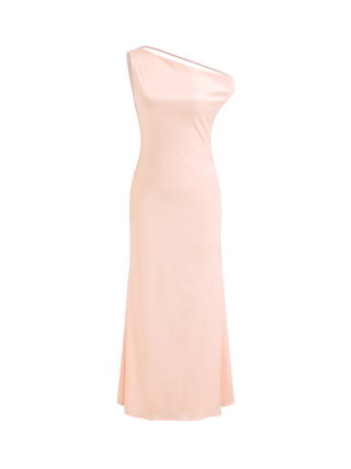 Satin Asymmetrical Neck Backless Maxi Dress