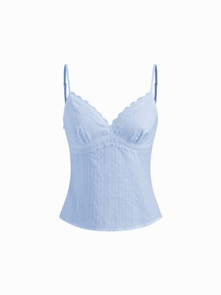 Cotton V-neck Lace Trim Cami Top