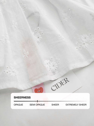 Cotton V-neck Broderie Anglaise Pleated Shirred Short Sleeve Blouse