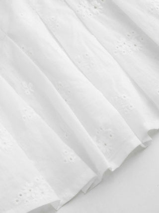 Cotton V-neck Broderie Anglaise Pleated Shirred Short Sleeve Blouse
