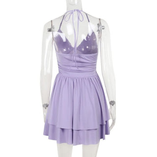 Halter self tie ruched v neck mini dress