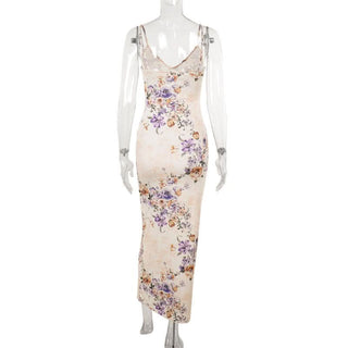 V neck flower applique cami maxi dress