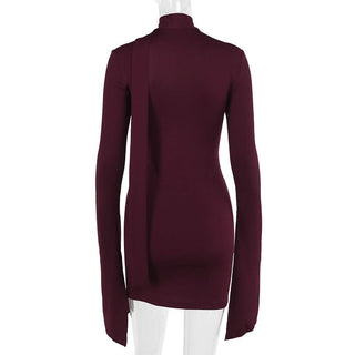 Long sleeve hollow out buckle slit cut out mini dress