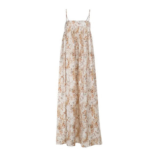 Square neck ruched print zip-up cami maxi dress