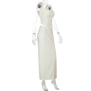 Slit v neck smocked apricot maxi skirt set