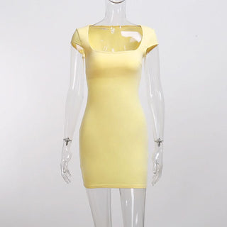 Square neck cap sleeve solid mini dress