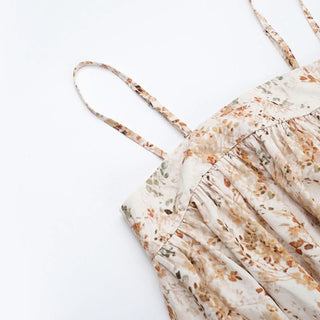 Square neck ruched print zip-up cami maxi dress