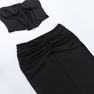 Halter self tie ruched corset maxi skirt set