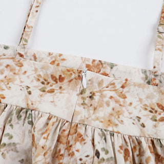 Square neck ruched print zip-up cami maxi dress