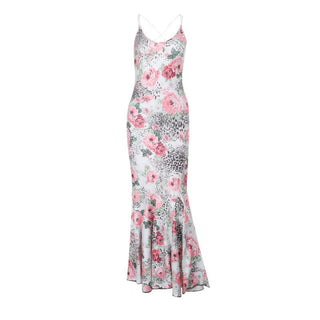 Cross back flower print u neck spaghetti strap maxi dress