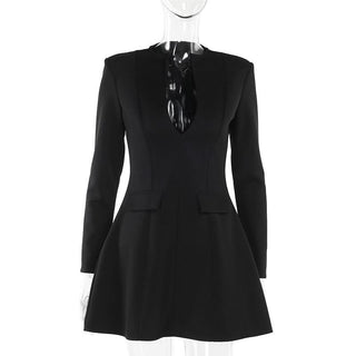 Long sleeve v neck zip-up solid mini dress
