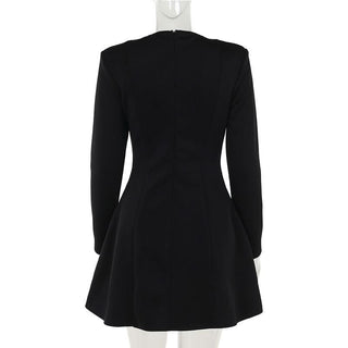 Long sleeve v neck zip-up solid mini dress