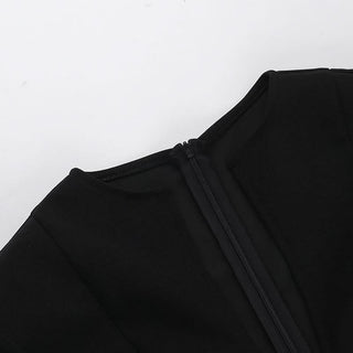 Long sleeve v neck zip-up solid mini dress