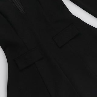 Long sleeve v neck zip-up solid mini dress