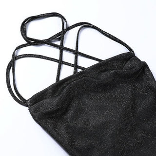 Cross back self tie cowl neck cami mini dress