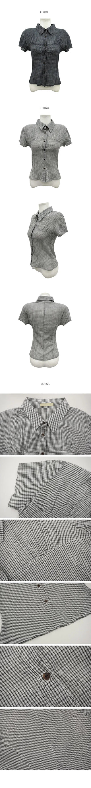 New York Shirring Short Sleeve Check Blouse BL - 2 Colors