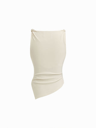 Jersey Boat Neck Asymmetrical Hem Ruched Tank Top For Daily Casual Work