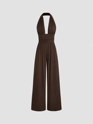 V-neck Ruched Wide Leg Jumpsuit