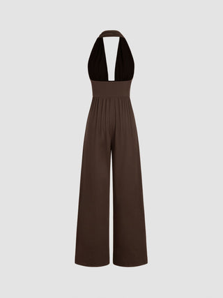 V-neck Ruched Wide Leg Jumpsuit