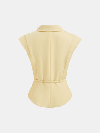 Woven Collar V-neck Knotted Blazer Vest For Daily Casual Work