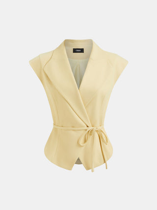Woven Collar V-neck Knotted Blazer Vest For Daily Casual Work