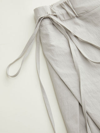 Woven Cotton-blend Low Rise Tie Side Barrel-leg Trousers For Daily Casual