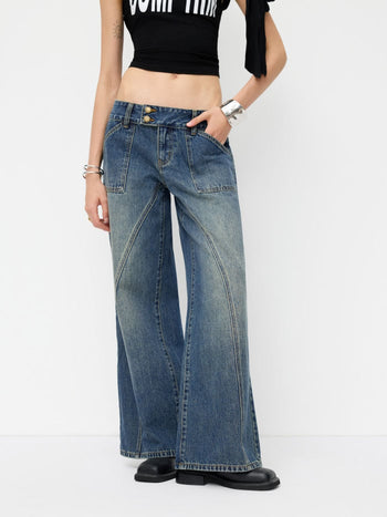 Denim Low Rise Wide Leg Jeans