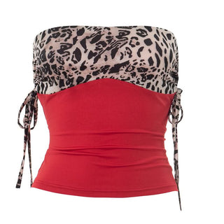 Drawstring ruched leopard print tube top
