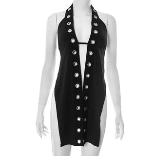 Halter self tie v neck hollow out backless cut out top