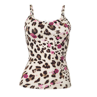 Leopard print u neck bowknot cami top