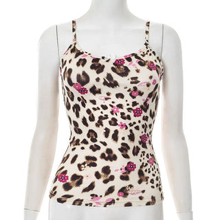 Leopard print u neck bowknot cami top