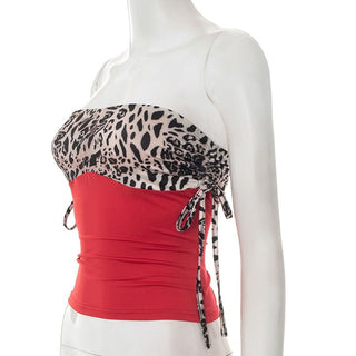 Drawstring ruched leopard print tube top