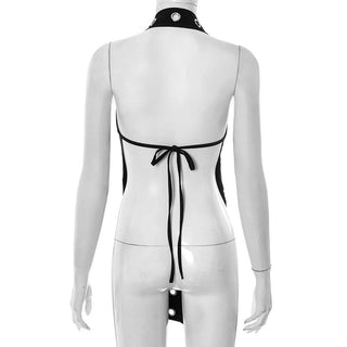 Halter self tie v neck hollow out backless cut out top