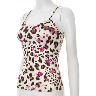 Leopard print u neck bowknot cami top