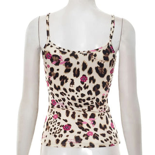 Leopard print u neck bowknot cami top