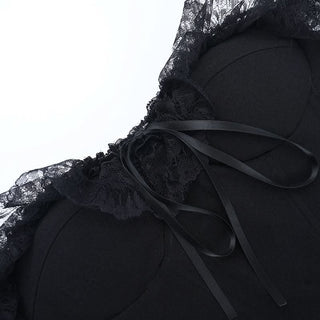 Lace hem off shoulder ribbon zip-up tube top