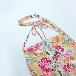 Halter self tie cowl neck mesh print top