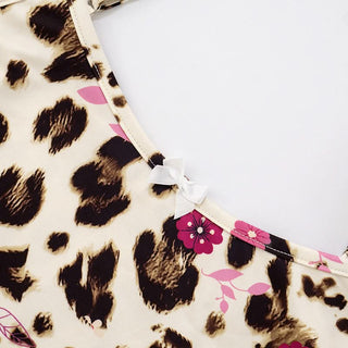 Leopard print u neck bowknot cami top