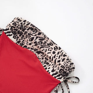 Drawstring ruched leopard print tube top