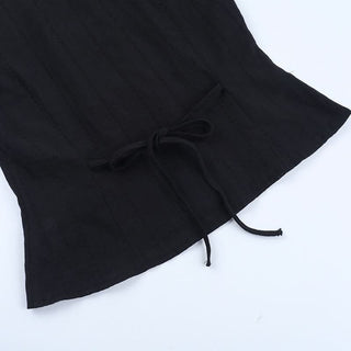 Short sleeve ruffle high neck self tie top