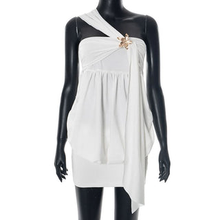 One shoulder ruched irregular solid mini dress