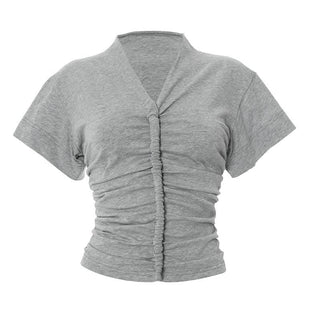 Ruched v neck short sleeve solid top
