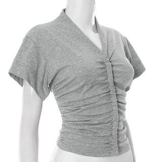 Ruched v neck short sleeve solid top