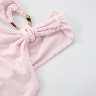 Irregular ruched solid hollow out cut out top