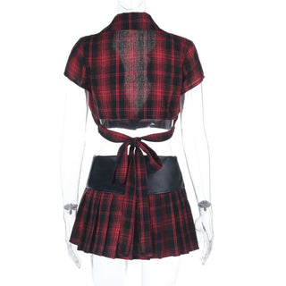 Plaid short sleeve button turnover collar top