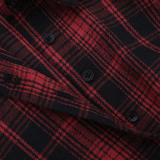 Plaid short sleeve button turnover collar top