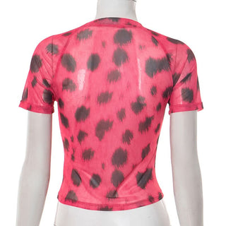Crewneck short sleeve leopard print top