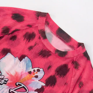 Crewneck short sleeve leopard print top